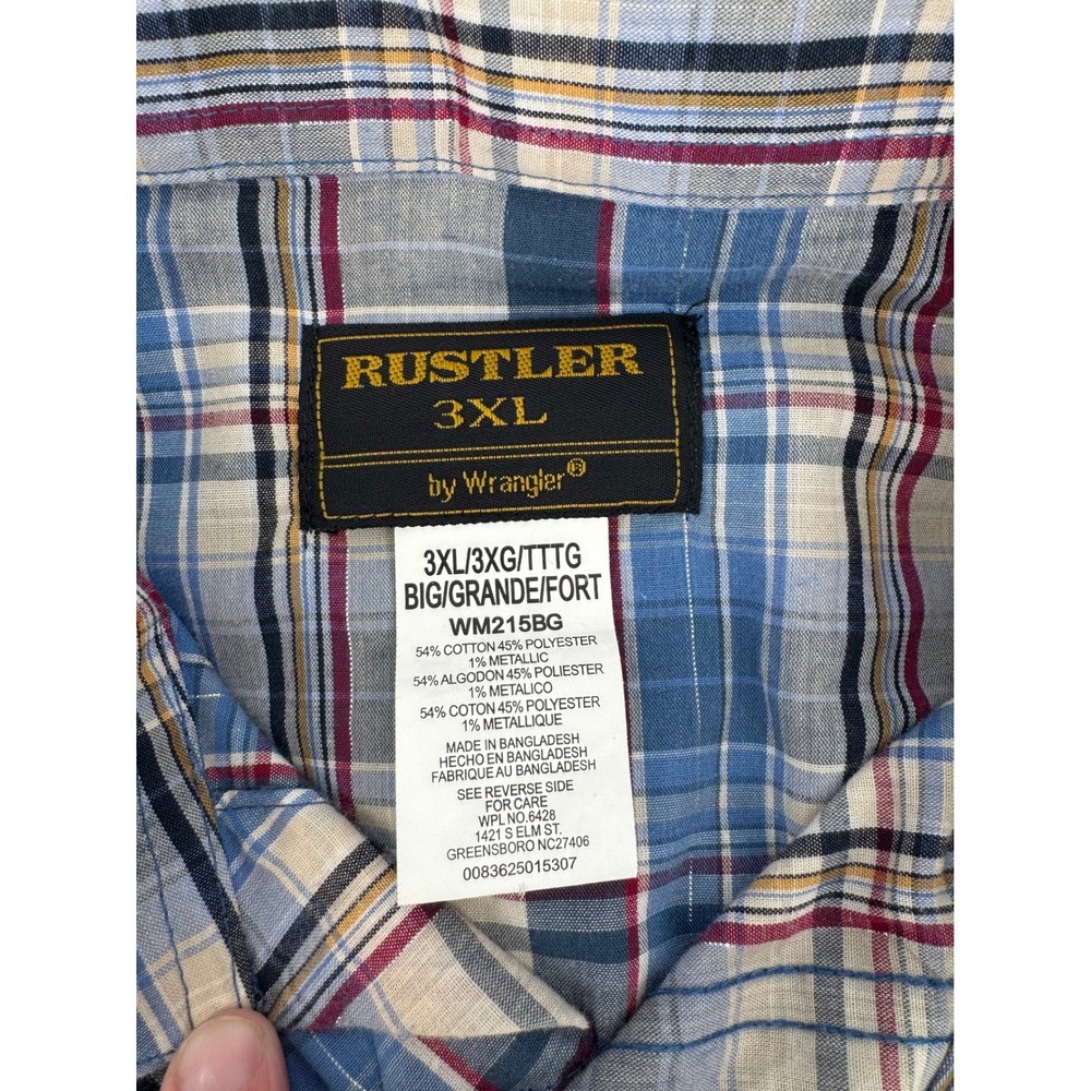 Rustler by Wrangler Men's 3XL Plaid Western Shirt‎ Short Sleeve Snap Button - Picture 6 of 8